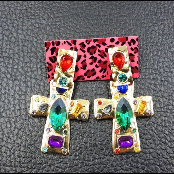 Betsey Johnson Jewelry - ✨ Betsey Johnson rare gorgeous drop dangle cross earrings ✨